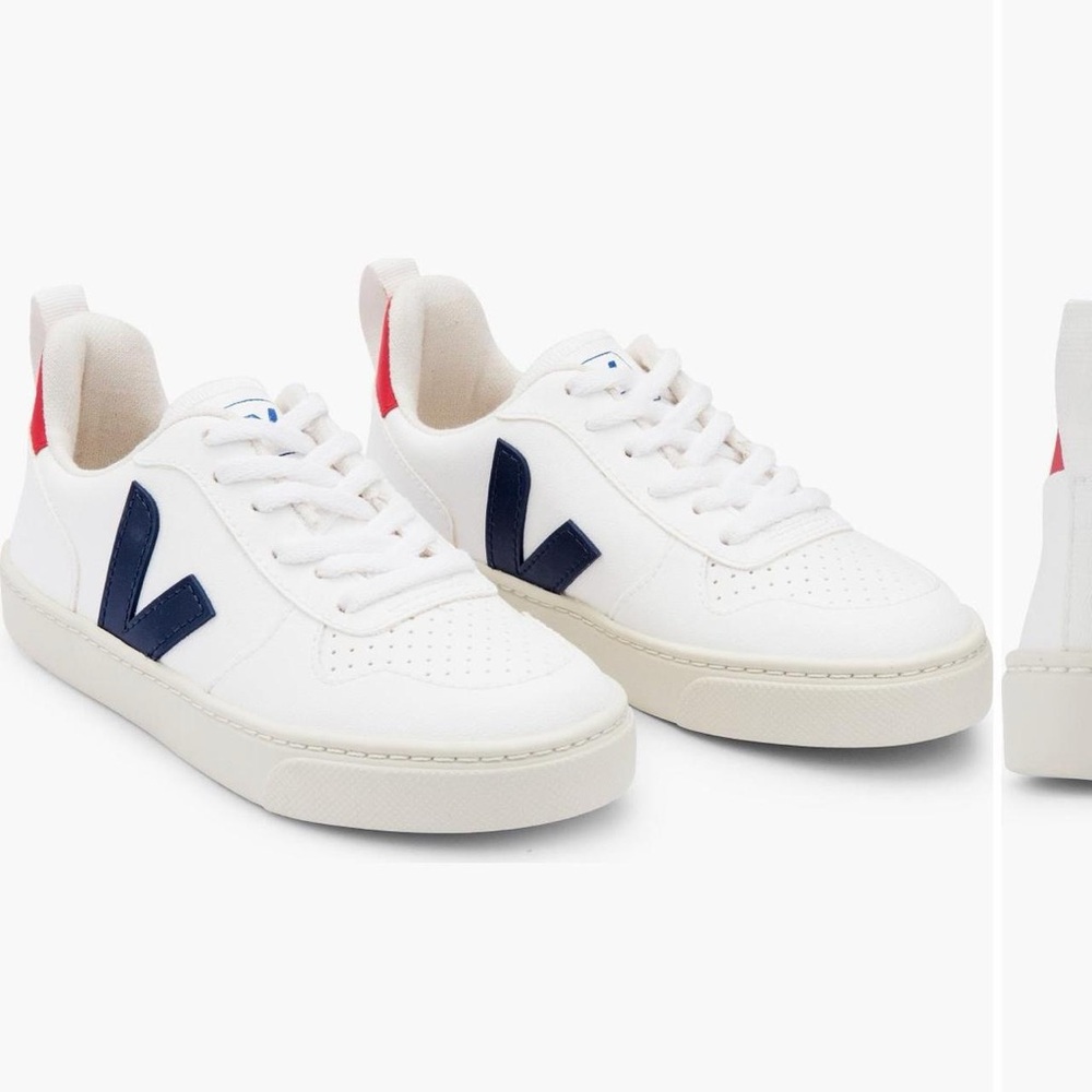 Veja White and Navy Sneakers